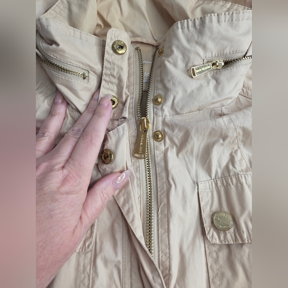 Michael Kors L Tan/Gold Hooded Anorak Jacket Cb-2413 - Picture 6 of 14